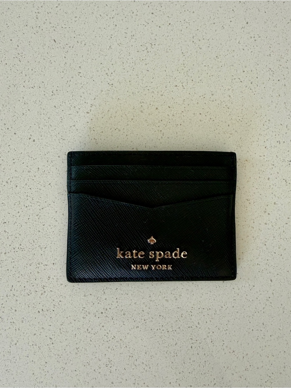 KATE SPADE Black Leather Slim Card Holder with Gold Logo